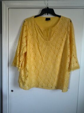 Rafaella Yellow Floral Lace Tunic with Crochet Detail